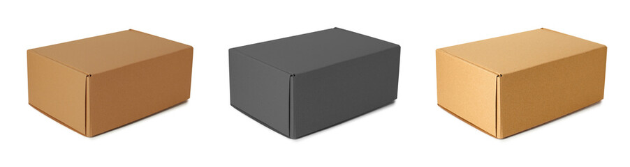 Set of cardboard boxes on white background. Banner design