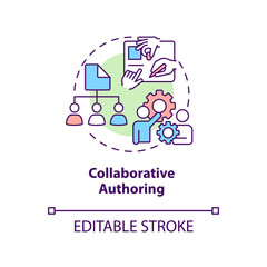 Collaborative authoring concept icon. LCMS characteristic abstract idea thin line illustration. Work together on project. Isolated outline drawing. Editable stroke. Arial, Myriad Pro-Bold fonts used