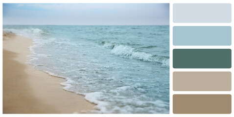 Color palette appropriate to photo of sandy beach and sea