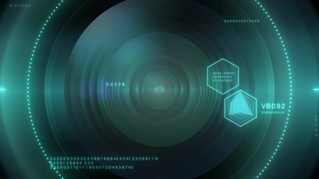 カメラのレンズとデータ分析をするようなデジタル＆テクノロジーなグラフィックのアブストラクト背景　