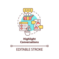 Highlight conversations concept icon. Embeddedness in social networks abstract idea thin line illustration. Top discussion. Isolated outline drawing. Editable stroke. Arial, Myriad Pro-Bold fonts used