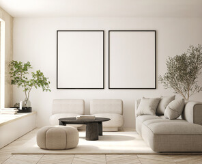 mock up poster frame in modern interior background, living room, Scandinavian style, 3D render, 3D illustration