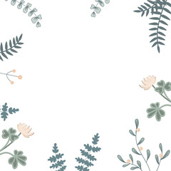 Trendy abstract square art template with floral elements. Suitable for social media posts, mobile apps, banners design and web or internet ads. Vector fashion backgrounds.