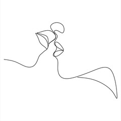 Continuous line, lovers show love, valentines style, hand drawn vector illustration