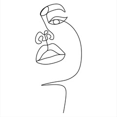 Continuous line drawing of Portrait of a Beautiful Woman's face. The Concept of Skin Beauty Care for young female models. Fashion beauty model with a white background. Vector