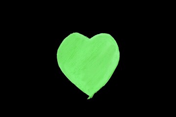 Green watercolor brush look like an heart on black background,Heart concept,Green fluorescent	