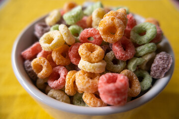 Close view of a colored Breakfast Cereal Bowl.