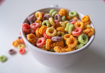 Bowl full of colored Breakfast Cereal