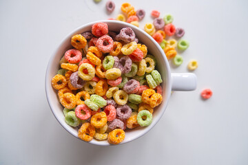 Top view of colorful round cereal bowl with copy space.