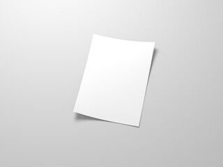 White sheet of paper Mockup on gray background, 3d rendering