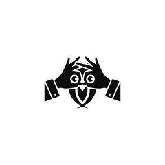 Owl combination with hand. Logo design.