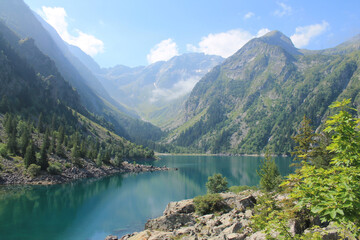 Naklejka na ściany i meble Lauvitel Lake, the largest lake in the Ecrins mountain and one of the most beautiful sites in the french alps 