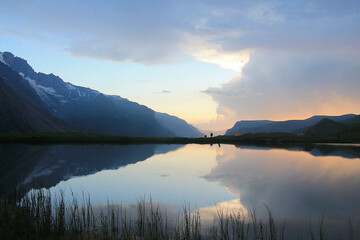 Pontet lake in the french Alps with view on Ecrin mountains