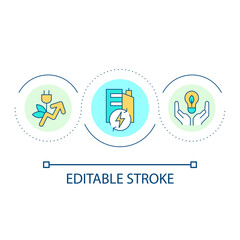 Energy efficiency at workplace loop concept icon. Sustainable electricity consumption in office abstract idea thin line illustration. Isolated outline drawing. Editable stroke. Arial font used