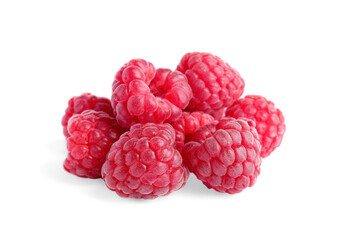 Fresh red ripe raspberries on white background