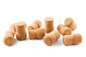 Many sparkling wine corks on white background