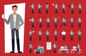 cartoon business man wear suit character set  ,Vector illustration