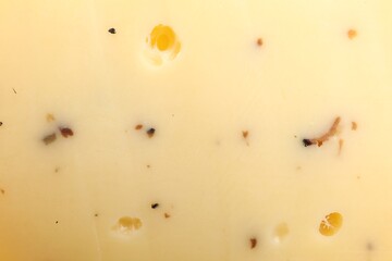 Delicious truffle cheese as background, closeup view