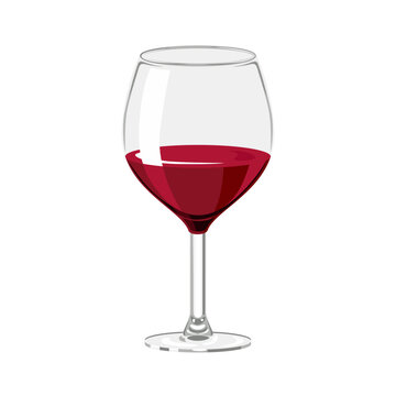 Glass of red wine isolated on white background. Vector cartoon flat illustration. Drink icon.