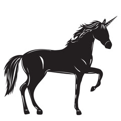 silhouette unicorn black on white background isolated