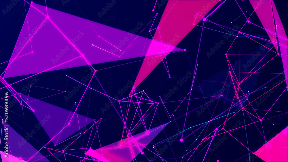 Fototapete Abstract polygonal space with connecting dots and lines. Dark background. Connection structure. 3d Widescreen