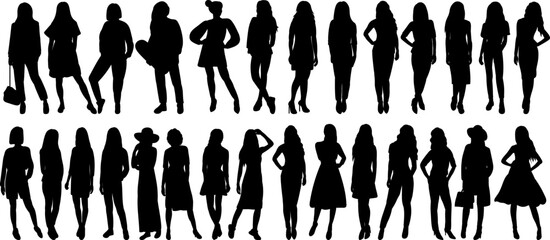 woman silhouette set on white background isolated, vector