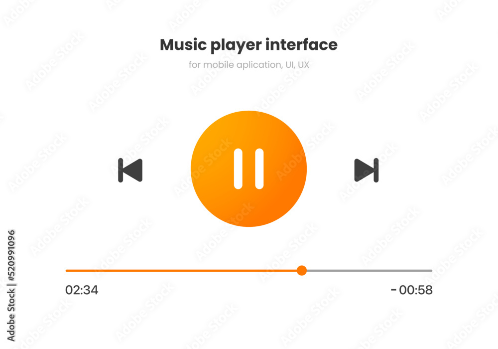 Poster Media music player interface isolated on white background. Multimedia frame template. Mockup live stream window, player. Online broadcasting. Multimedia navigation and music application.
