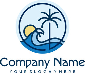 Fototapeta premium logo illustration sunset, waves, sea, beach vector design