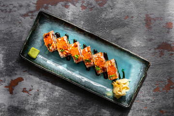 Sushi with salmon and eel