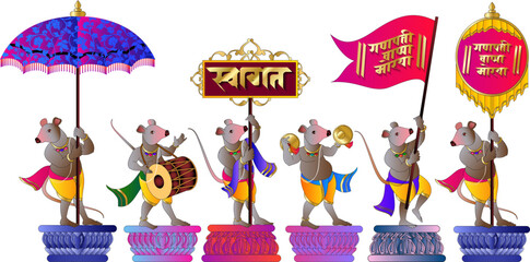 'Swagat' means welcome in Hindi Marathi. 'Mushak' or lord Gajanana vehicle, rat. welcoming lord Ganesha on Ganesh festival, one of India's biggest festival