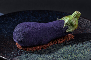 Dessert tiramisu with eggplant glaze