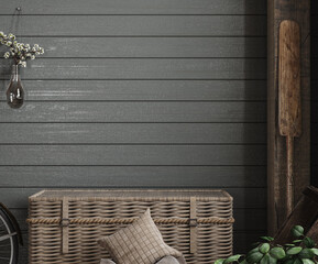 Home mockup, cozy barn interior background, 3d render