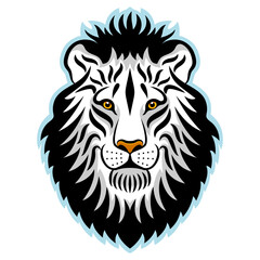 Lion head vector drawing. Line art drawing illustration. The head of the king of beasts painted with black strokes Isolated on white background. Can be used for printing on t-shirts, posters, stickers