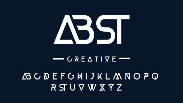ABST,  Typography minimal modern slim monogram fonts style. Vector illustration and tech font. Abstract minimal modern alphabet font.