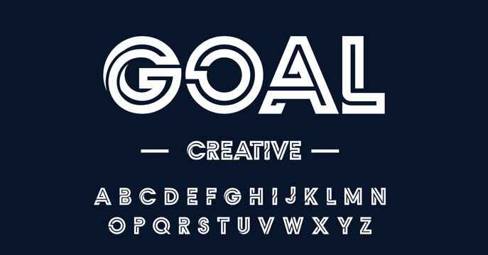 GOAL Double line monogram alphabet and tech fonts. Lines font regular uppercase and lowercase. Vector illustration.