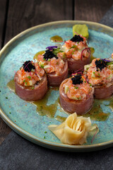 Sushi with tuna and shrimps