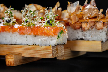 Oshi sushi with salmon and eel