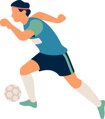 Soccer player running and carrying ball. Dribbling concept