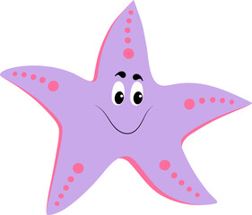 Cartoon starfish. Color vector illustration of inhabitant of the underwater world. Cute smiling character.