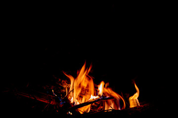 Fire is burning, Fire flames on black background, Blaze fire flame texture background,