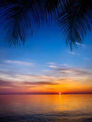 Fototapeta na wymiar Silhouette of palm trees Beautiful sunset on the tropical sea beach