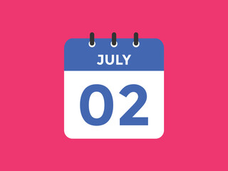 july 2 Calendar icon Design. Calendar Date 2th july. Calendar template 
