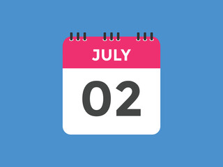 july 2 calendar reminder. 2th july daily calendar icon template. Vector illustration 
