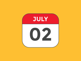 july 2 calendar reminder. 2th july daily calendar icon template. Vector illustration 
