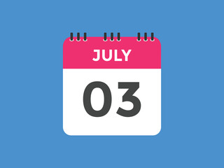 july 3 calendar reminder. 3th july daily calendar icon template. Vector illustration 
