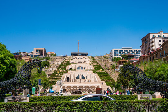 Yerevan, Armenia &ndash; May 17, 2022: A view of Cascade and giant stairway in sunny day