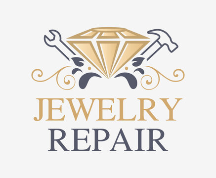 Jewelry Repair Services logo. Antique Jewelry Repair vector sign.