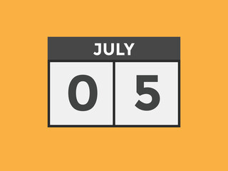 july 5 Calendar icon Design. Calendar Date 5th july. Calendar template 
