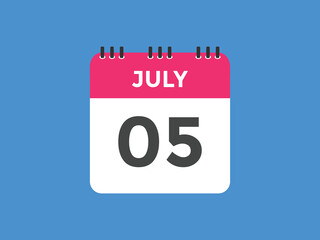 july 5 calendar reminder. 5th july daily calendar icon template. Vector illustration 
