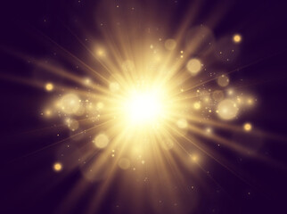 Naklejka premium Bright beautiful star.Vector illustration of a light effect on a transparent background.